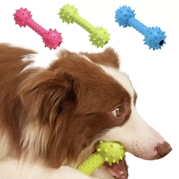 dog chew toy, rubber dog toy, dog squeaky toy, dumbbell dog toy
