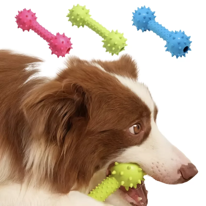 dog chew toy, rubber dog toy, dog squeaky toy, dumbbell dog toy