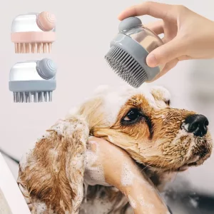 dog brush, dog bathing brush, dog silicone brush, dog shampoo dispenser
