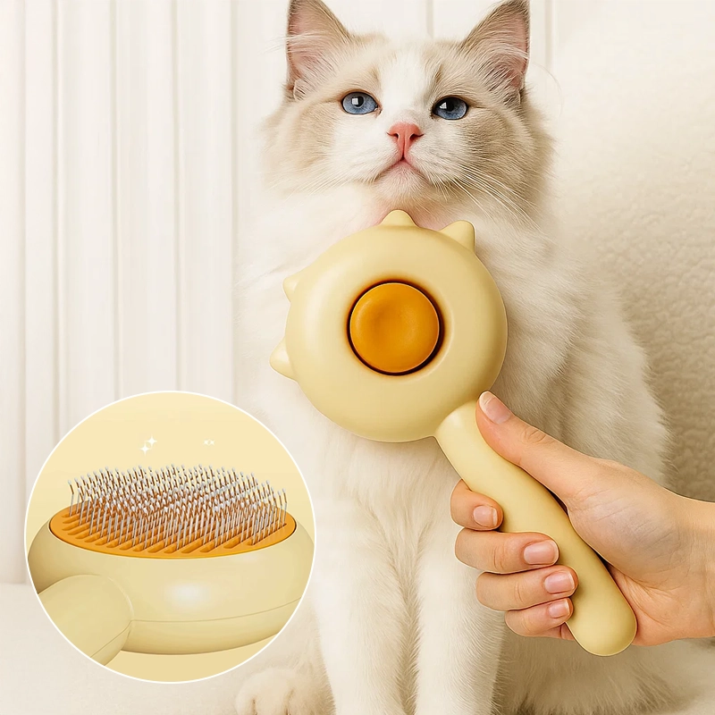 pet comb, cat comb, self cleaning cat brush, dematting comb, cat deshedding tool, cat grooming brush