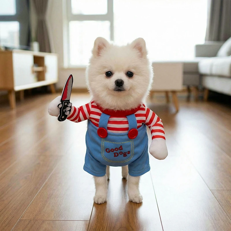 funny dog costume with knife